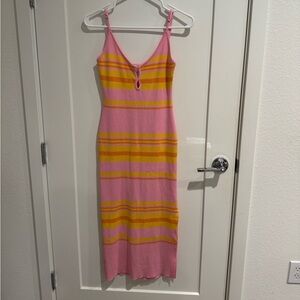 Vici - Pink and Yellow Striped Women's Dress
